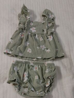 Carter's Sage Green Floral Ruffle Tank Top & Bloomers